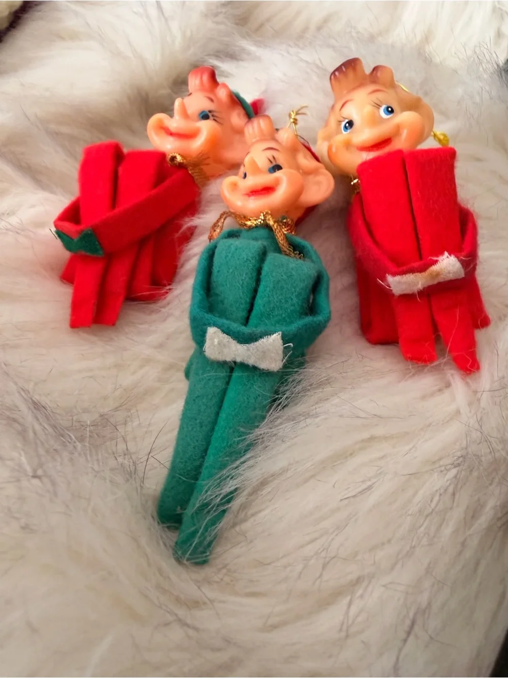 ‘Knee Hugger’ Elves- Mid Century Ornament (set of 3)